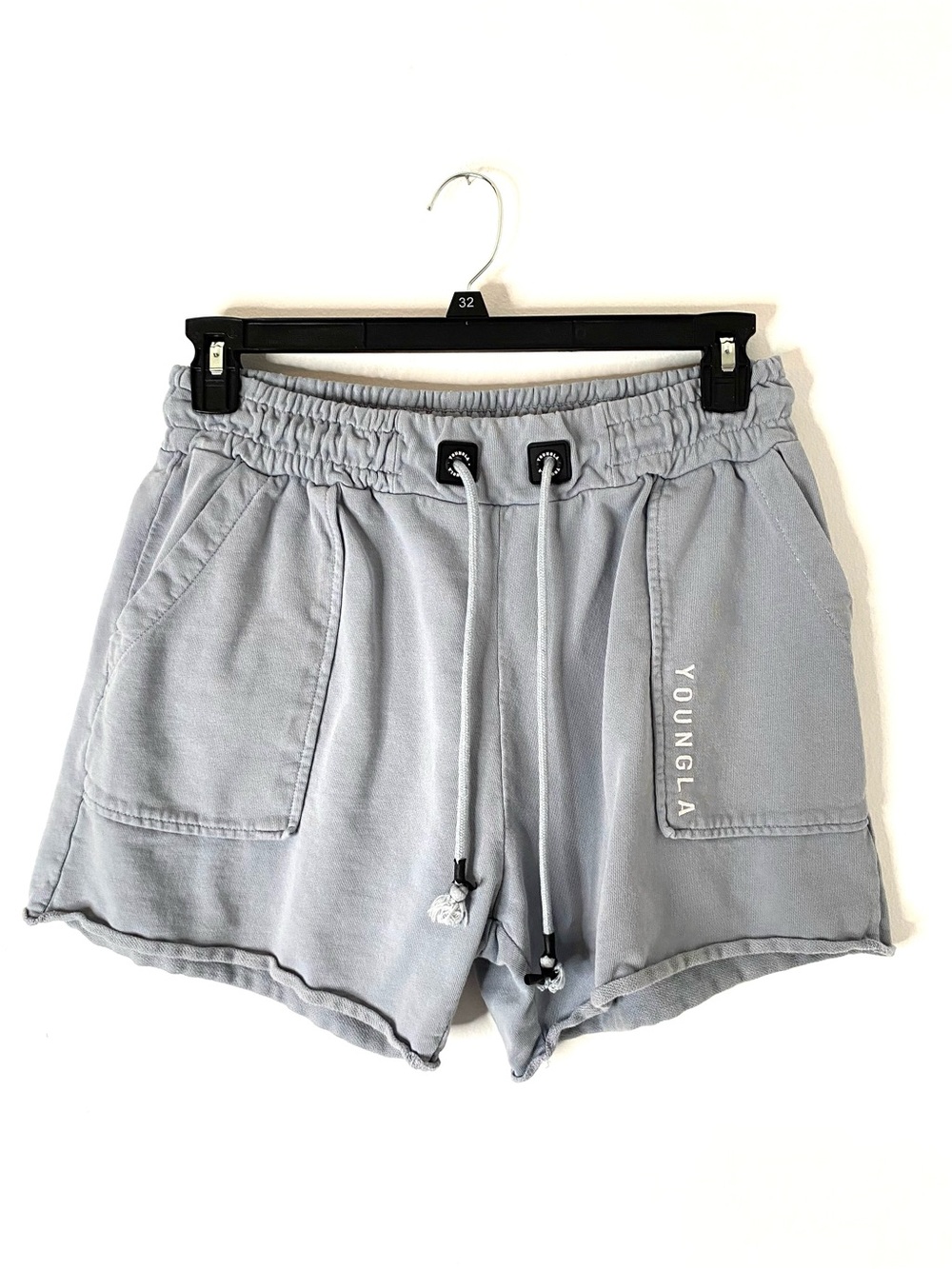 YoungLA Model 106 Grey Raw Hem Cotton Sweat Shorts Embroidered Logo